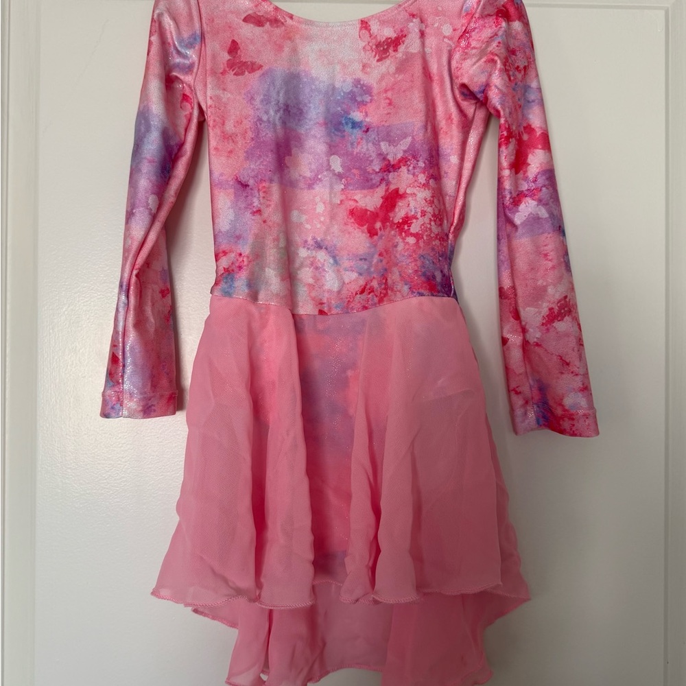 Girls Pink Tie Dye Long Sleeve Dance Dress Leotard Ballet Skirt
